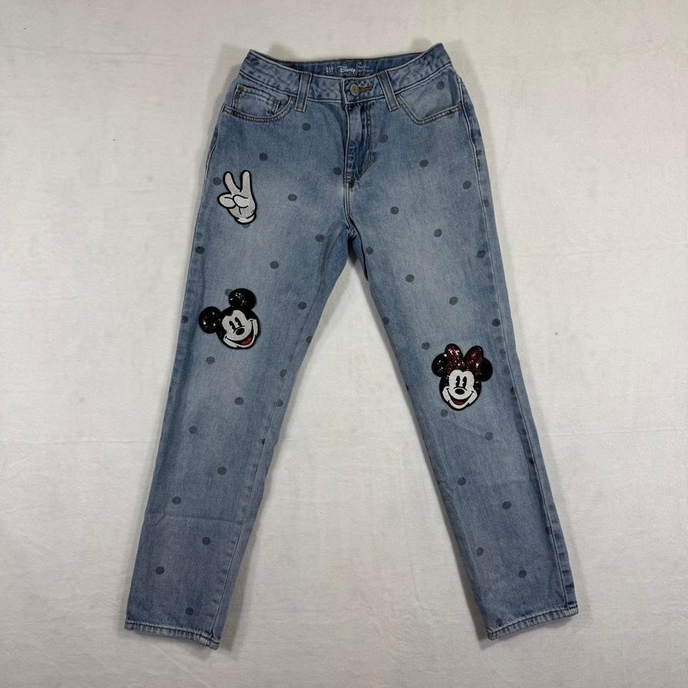 Disney x Gap Denim Polka Dot Mickey Minnie Appliqué Sequins Jeans Girls 10